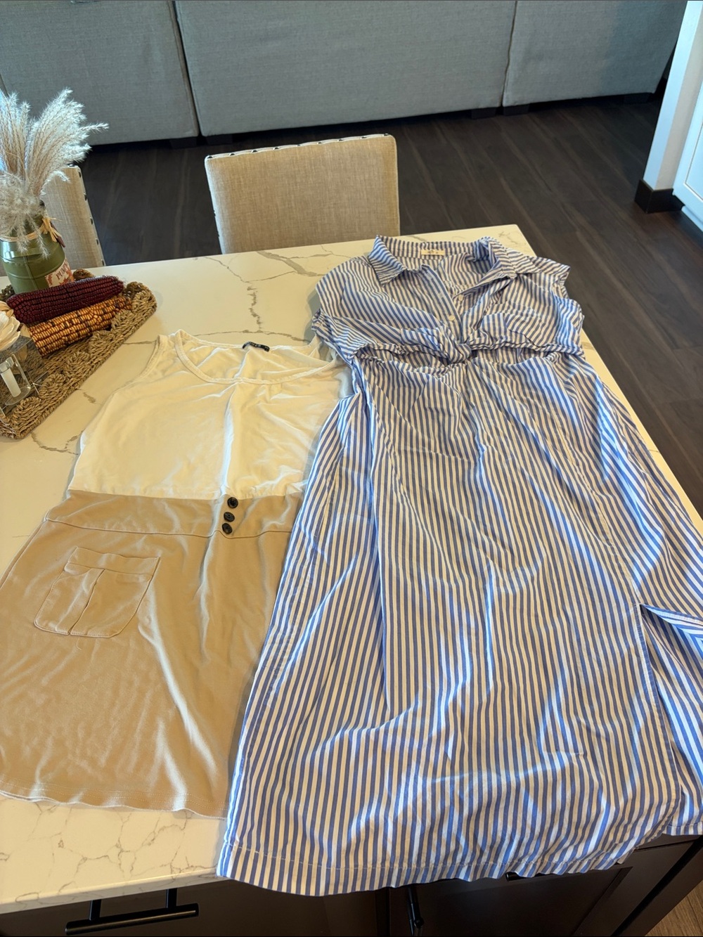 Maurices Blue & White Striped Sleeveless Midi Dress and tans and white Dress